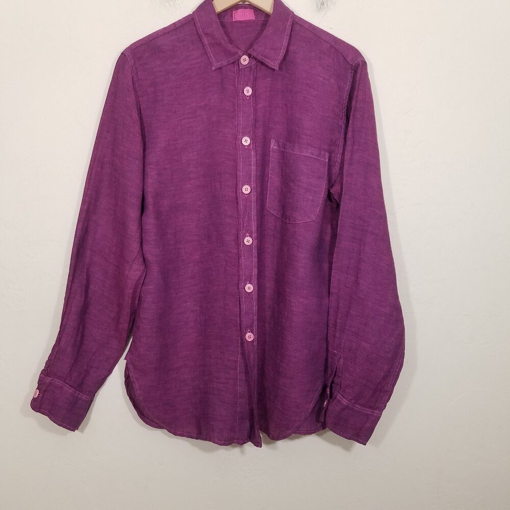 CP Shades Linen‎ Button Down Shirt Long Sleeve Purple Size S